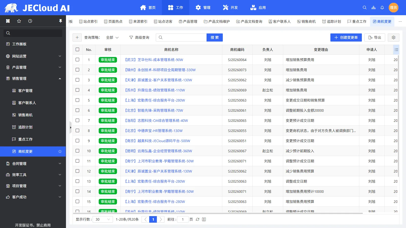 销售管理 · 商机变更